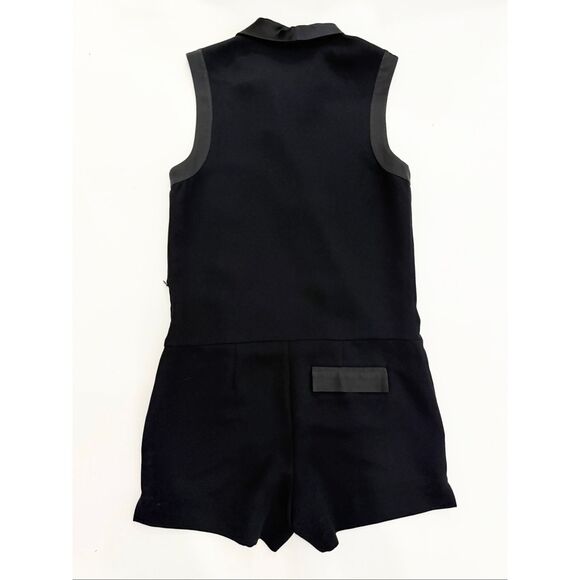 L'Agence Womens Black Tuxedo Style Sleeveless Satin Shawl Collar Romper Size 4 - Picture 2 of 6